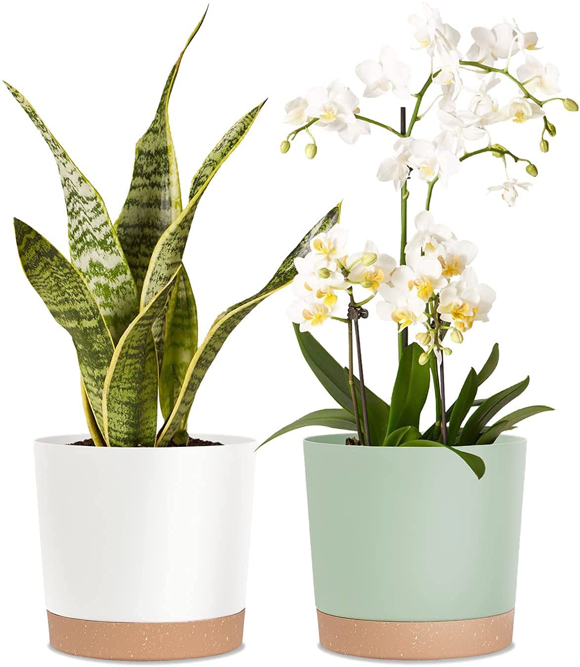 kubvici 2 Pack 8 Inch Planters for Indoor Plants, Plastic Flower Pots Plant Pots Indoor with Drainage Saucer for Outdoor Garden Home Plant, White 8”