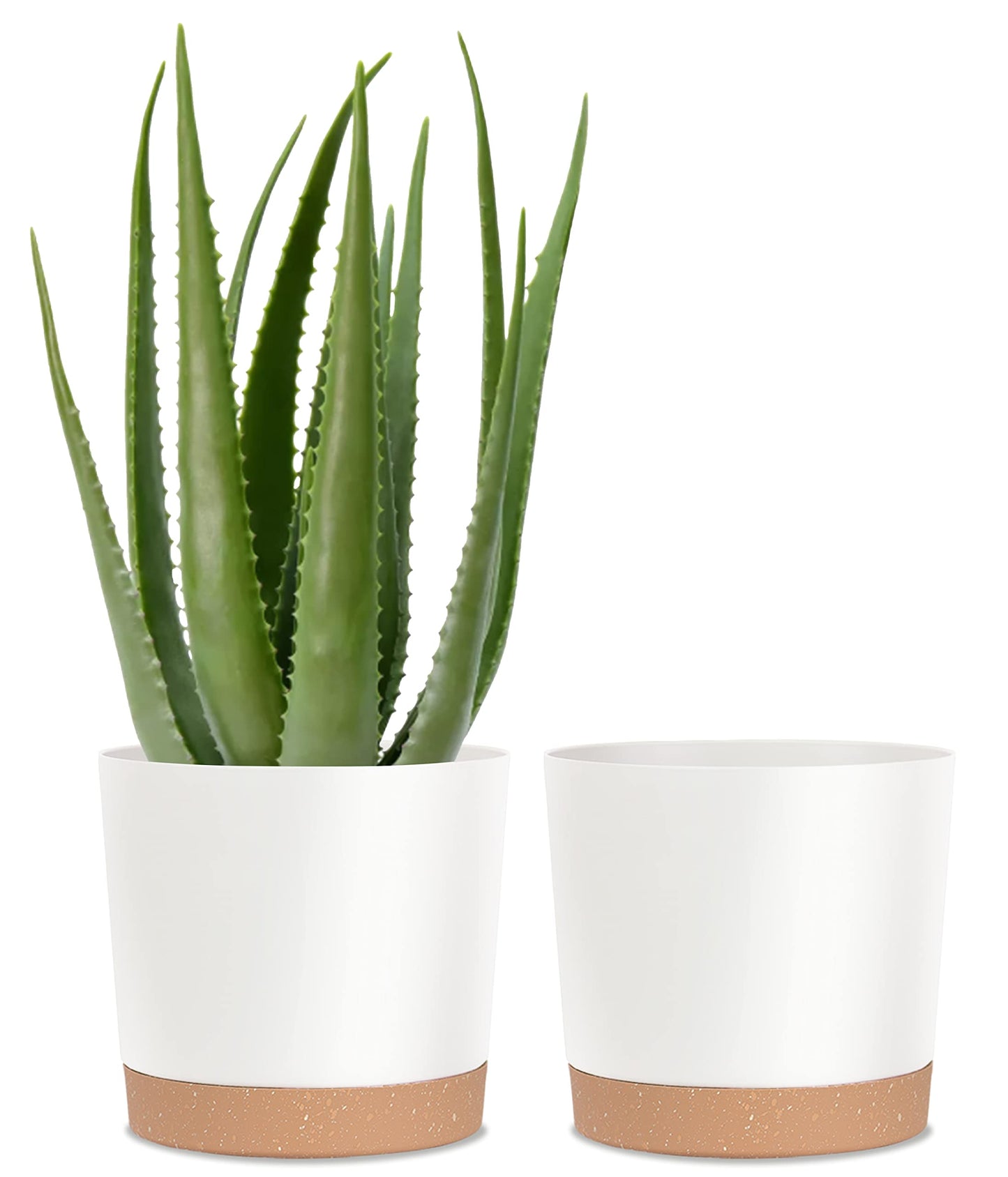 kubvici 2 Pack 8 Inch Planters for Indoor Plants, Plastic Flower Pots Plant Pots Indoor with Drainage Saucer for Outdoor Garden Home Plant, White 8”